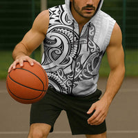 New Zealand Hammerhead Shark Sleeveless Zip Hoodie Maori Haehae Mangopare White - Polynesian Pride