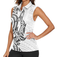 New Zealand Hammerhead Shark Women Sleeveless Polo Shirt Maori Haehae Mangopare White LT14 - Polynesian Pride