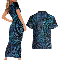 New Zealand Hammerhead Shark Couples Matching Short Sleeve Bodycon Dress and Hawaiian Shirt Maori Haehae Mangopare Galaxy LT14 - Polynesian Pride