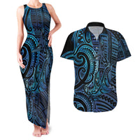 New Zealand Hammerhead Shark Couples Matching Tank Maxi Dress and Hawaiian Shirt Maori Haehae Mangopare Galaxy LT14 Blue - Polynesian Pride