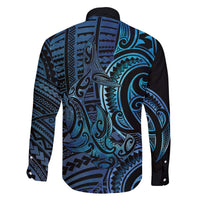 New Zealand Hammerhead Shark Family Matching Off The Shoulder Long Sleeve Dress and Hawaiian Shirt Maori Haehae Mangopare Galaxy LT14 - Polynesian Pride