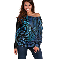 New Zealand Hammerhead Shark Off Shoulder Sweater Maori Haehae Mangopare Galaxy - Polynesian Pride