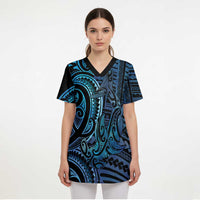 New Zealand Hammerhead Shark Scrub Top Maori Haehae Mangopare Galaxy - Polynesian Pride