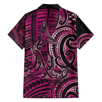 New Zealand Hammerhead Shark Family Matching Off The Shoulder Long Sleeve Dress and Hawaiian Shirt Maori Haehae Mangopare Pink LT14 - Polynesian Pride