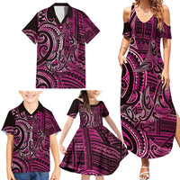 New Zealand Hammerhead Shark Family Matching Summer Maxi Dress and Hawaiian Shirt Maori Haehae Mangopare Pink LT14 - Polynesian Pride