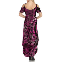 New Zealand Hammerhead Shark Family Matching Summer Maxi Dress and Hawaiian Shirt Maori Haehae Mangopare Pink LT14 - Polynesian Pride