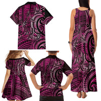 New Zealand Hammerhead Shark Family Matching Tank Maxi Dress and Hawaiian Shirt Maori Haehae Mangopare Pink LT14 - Polynesian Pride