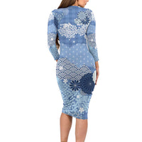 Blue Palaka Japanese Patterns Family Matching Long Sleeve Bodycon Dress and Hawaiian Shirt Asanoha Seigaiha Sakura Motif LT14 - Polynesian Pride