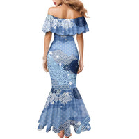Blue Palaka Japanese Patterns Family Matching Mermaid Dress and Hawaiian Shirt Asanoha Seigaiha Sakura Motif LT14 - Polynesian Pride