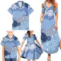 Blue Palaka Japanese Patterns Family Matching Summer Maxi Dress and Hawaiian Shirt Asanoha Seigaiha Sakura Motif LT14 - Polynesian Pride
