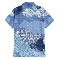 Blue Palaka Japanese Patterns Family Matching Summer Maxi Dress and Hawaiian Shirt Asanoha Seigaiha Sakura Motif LT14 - Polynesian Pride