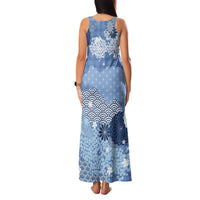 Blue Palaka Japanese Patterns Family Matching Tank Maxi Dress and Hawaiian Shirt Asanoha Seigaiha Sakura Motif LT14 - Polynesian Pride