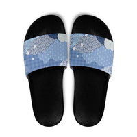 Blue Palaka Japanese Patterns Slide Sandals Asanoha Seigaiha Sakura Motif LT14 Blue - Polynesian Pride