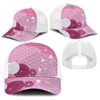 Pink Japanese Traditional Motifs Baseball Net Cap Palaka With Asanoha Seigaiha Sakura - Polynesian Pride