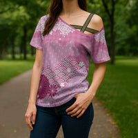 Pink Palaka Japanese Patterns Cross Shoulder Shirt Asanoha Seigaiha Sakura Motif LT14 - Polynesian Pride