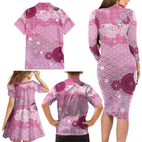 Pink Palaka Japanese Patterns Family Matching Long Sleeve Bodycon Dress and Hawaiian Shirt Asanoha Seigaiha Sakura Motif LT14 - Polynesian Pride