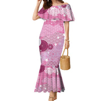 Pink Palaka Japanese Patterns Family Matching Mermaid Dress and Hawaiian Shirt Asanoha Seigaiha Sakura Motif LT14 Mom's Dress Pink - Polynesian Pride