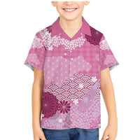 Pink Palaka Japanese Patterns Family Matching Mermaid Dress and Hawaiian Shirt Asanoha Seigaiha Sakura Motif LT14 Son's Shirt Pink - Polynesian Pride