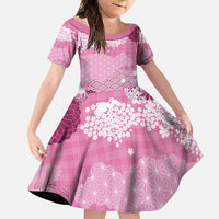 Pink Palaka Japanese Patterns Family Matching Off Shoulder Maxi Dress and Hawaiian Shirt Asanoha Seigaiha Sakura Motif LT14 Daughter's Dress Pink - Polynesian Pride