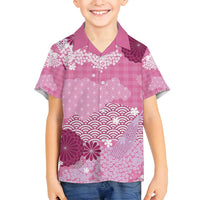Pink Palaka Japanese Patterns Family Matching Summer Maxi Dress and Hawaiian Shirt Asanoha Seigaiha Sakura Motif LT14 Son's Shirt Pink - Polynesian Pride