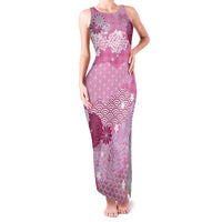 Pink Palaka Japanese Patterns Family Matching Tank Maxi Dress and Hawaiian Shirt Asanoha Seigaiha Sakura Motif LT14 Mom's Dress Pink - Polynesian Pride