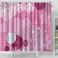 Pink Palaka Japanese Patterns Shower Curtain Asanoha Seigaiha Sakura Motif LT14 - Polynesian Pride