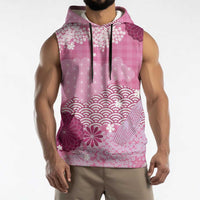 Pink Palaka Japanese Patterns Sleeveless Hoodie Asanoha Seigaiha Sakura Motif LT14 - Polynesian Pride