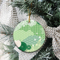 Green Palaka Japanese Patterns Ceramic Ornament Asanoha Seigaiha Sakura Motif - Polynesian Pride