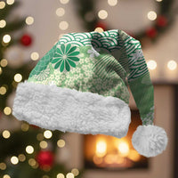 Green Palaka Japanese Patterns Christmas Santa Hat Asanoha Seigaiha Sakura Motif LT14 With Fur Green - Polynesian Pride