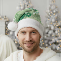 Green Palaka Japanese Patterns Christmas Santa Hat Asanoha Seigaiha Sakura Motif LT14 - Polynesian Pride