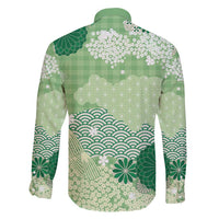 Green Palaka Japanese Patterns Family Matching Long Sleeve Bodycon Dress and Hawaiian Shirt Asanoha Seigaiha Sakura Motif LT14 - Polynesian Pride
