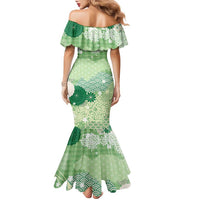 Green Palaka Japanese Patterns Family Matching Mermaid Dress and Hawaiian Shirt Asanoha Seigaiha Sakura Motif LT14 - Polynesian Pride