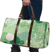 Green Palaka Japanese Patterns Travel Bag Asanoha Seigaiha Sakura Motif LT14 - Polynesian Pride