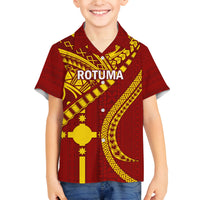 Personalised Fiji Rotuma Family Matching Summer Maxi Dress and Hawaiian Shirt Fijian Tapa Pattern LT14 Son's Shirt Maroon - Polynesian Pride