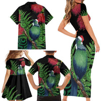 New Zealand Tui Bird Christmas Family Matching Short Sleeve Bodycon Dress and Hawaiian Shirt Maori Fern Mix Pohotukawa LT14 - Polynesian Pride