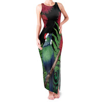 New Zealand Tui Bird Christmas Family Matching Tank Maxi Dress and Hawaiian Shirt Maori Fern Mix Pohotukawa LT14 Mom's Dress Black - Polynesian Pride