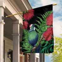 New Zealand Tui Bird Christmas Garden Flag Maori Fern Mix Pohotukawa LT14 House Flag Black - Polynesian Pride