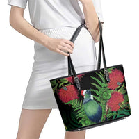 New Zealand Tui Bird Christmas Leather Tote Bag Maori Fern Mix Pohotukawa LT14 - Polynesian Pride