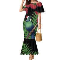 New Zealand Tui Bird Christmas Mermaid Dress Maori Fern Mix Pohotukawa LT14 Women Black - Polynesian Pride