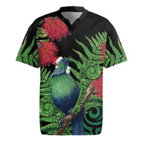 New Zealand Tui Bird Christmas Rugby Jersey Maori Fern Mix Pohotukawa LT14 Black - Polynesian Pride