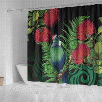 New Zealand Tui Bird Christmas Shower Curtain Maori Fern Mix Pohotukawa LT14 - Polynesian Pride