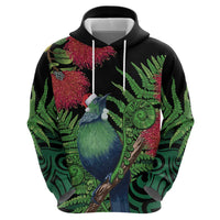 New Zealand Tui Bird Christmas Zip Hoodie Maori Fern Mix Pohotukawa LT14 - Polynesian Pride