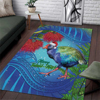 New Zealand Takahe Christmas Area Rug Maori Fern Mix Pohotukawa LT14 Blue - Polynesian Pride