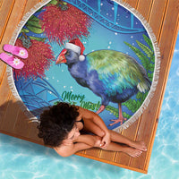New Zealand Takahe Christmas Beach Blanket Maori Fern Mix Pohotukawa