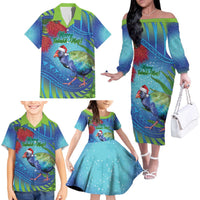 New Zealand Takahe Christmas Family Matching Off The Shoulder Long Sleeve Dress and Hawaiian Shirt Maori Fern Mix Pohotukawa LT14 - Polynesian Pride