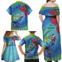 New Zealand Takahe Christmas Family Matching Off Shoulder Maxi Dress and Hawaiian Shirt Maori Fern Mix Pohotukawa LT14 - Polynesian Pride