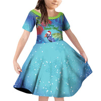 New Zealand Takahe Christmas Family Matching Off Shoulder Short Dress and Hawaiian Shirt Maori Fern Mix Pohotukawa LT14 Daughter's Dress Blue - Polynesian Pride