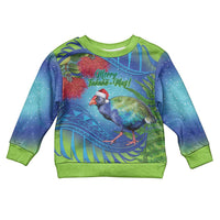 New Zealand Takahe Christmas Kid Ugly Christmas Sweater Maori Fern Mix Pohotukawa LT14 Kid Blue - Polynesian Pride