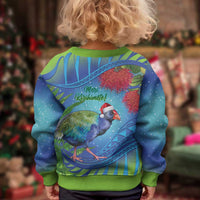 New Zealand Takahe Christmas Kid Ugly Christmas Sweater Maori Fern Mix Pohotukawa LT14 - Polynesian Pride