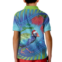 New Zealand Takahe Christmas Kid Polo Shirt Maori Fern Mix Pohotukawa LT14 - Polynesian Pride